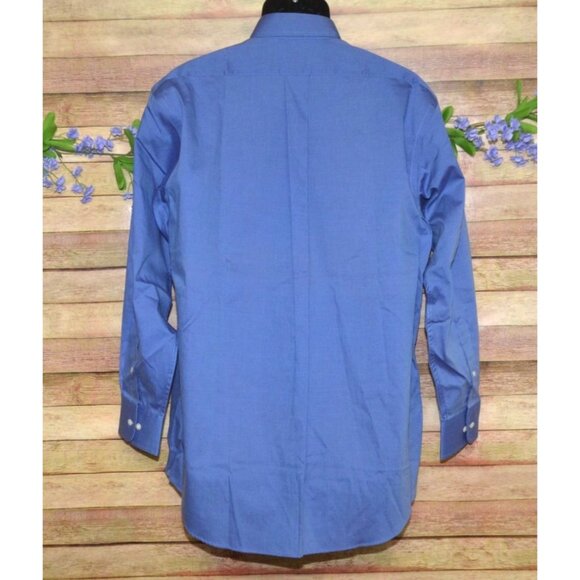Chaps Pinpoint Mens Blue Button Down Dress Shirt Size L 16.5 32/33 Pocket Cotton - Picture 5 of 7